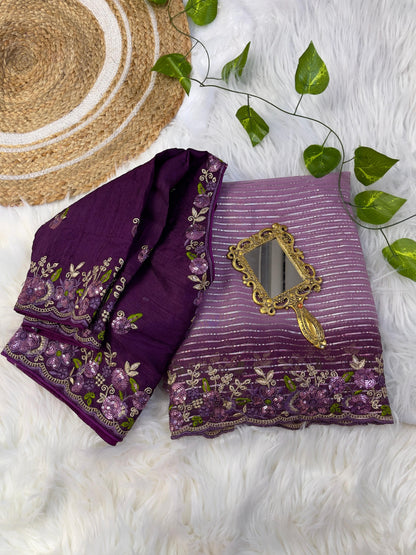Silver Weaving Work Purple Color Saree With Heavy Blouse