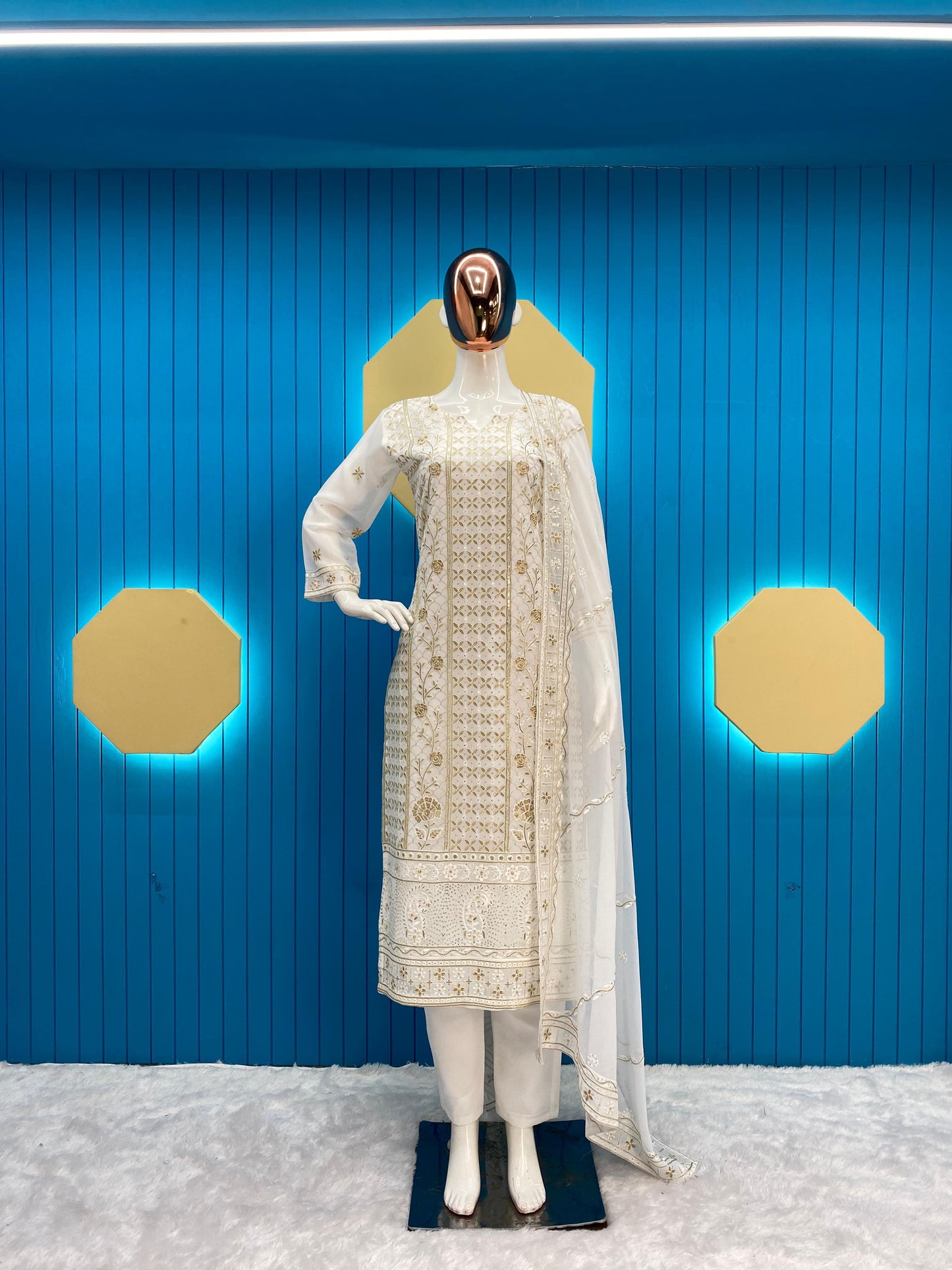 Superhit  Sequence Work White Color Kurti Set