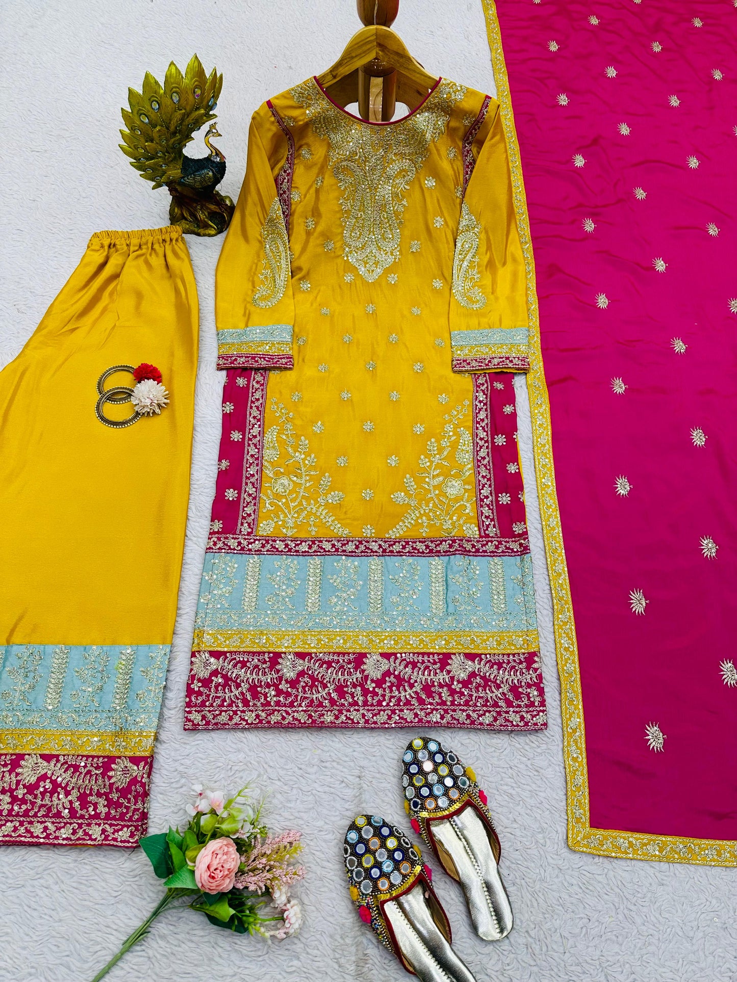 Festive Wear Yellow Color Heavy Work Palazzo Suit