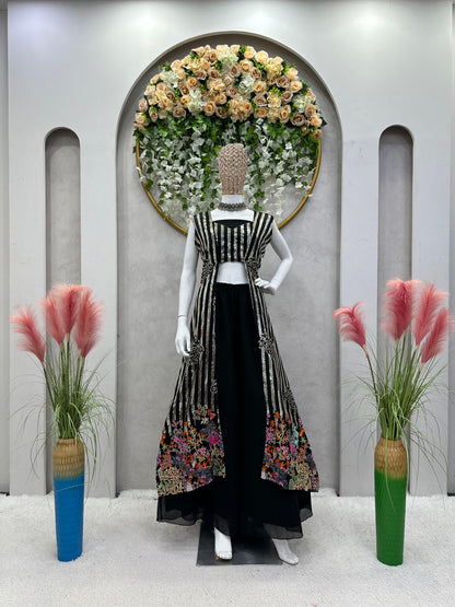 Shining  Thread With Sequence Black Color Palazzo Suit