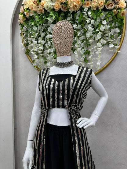 Shining  Thread With Sequence Black Color Palazzo Suit