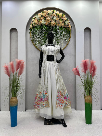 Shining Thread With Sequence White Color Palazzo Suit