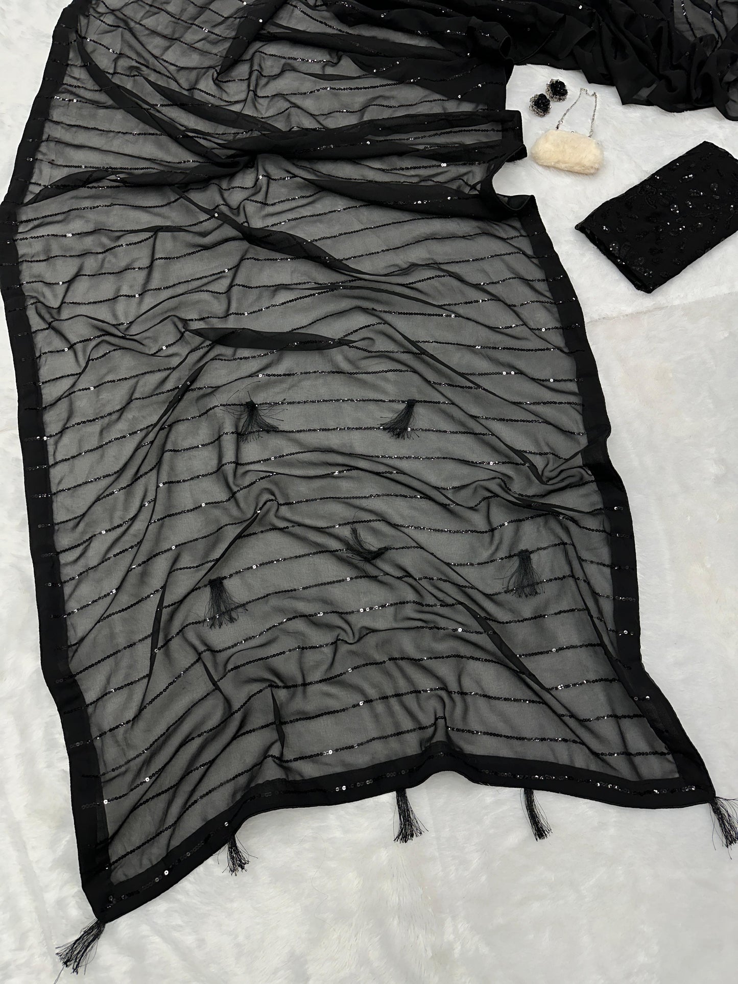Black Color Beautiful Designer Sequence Saree