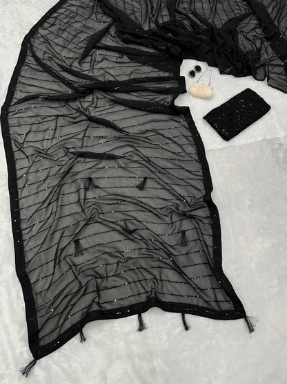 Black Color Beautiful Designer Sequence Saree