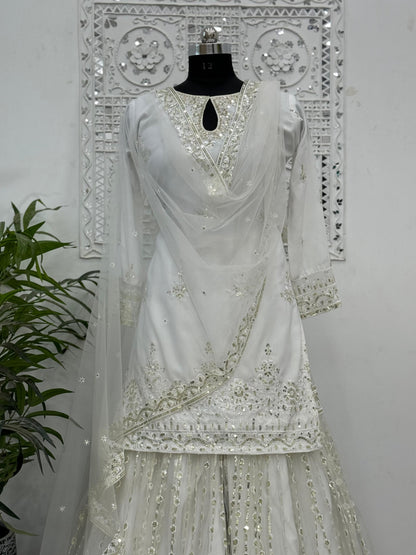 Outstanding  Sequins Work White Color Sharara Suit