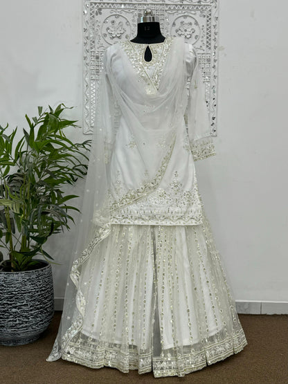 Outstanding  Sequins Work White Color Sharara Suit