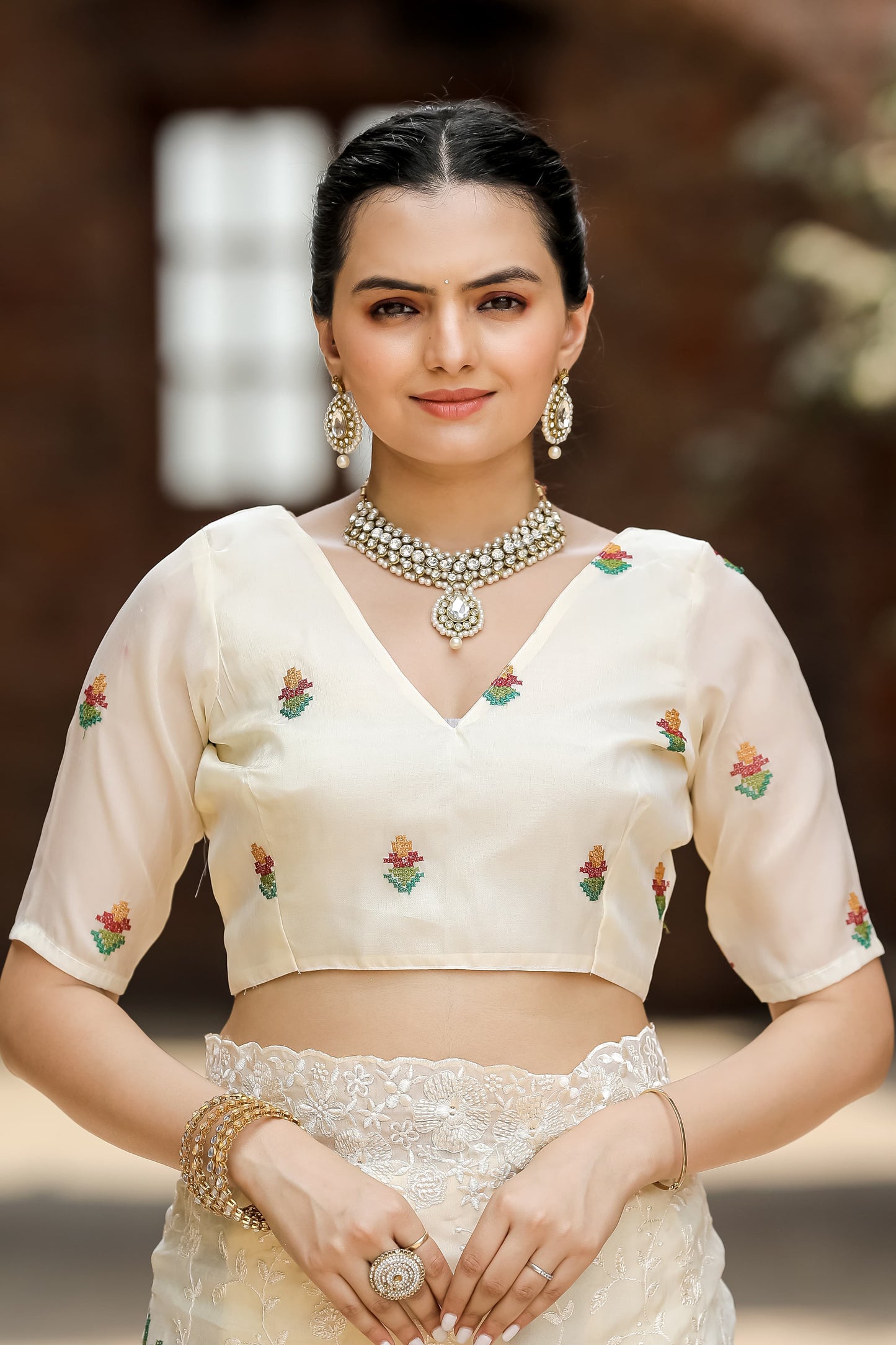 Glimmering Off White Color Embroidery With Cut Work Saree