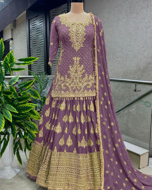 Presenting Embroidery Sequence Work Dusty Pink Top With Lehenga