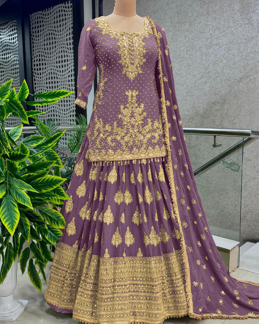 Presenting Embroidery Sequence Work Dusty Pink Top With Lehenga
