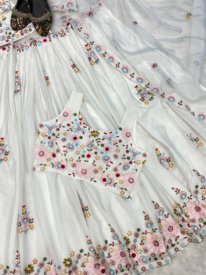 White Color Multi Work Lehenga Choli With Koti