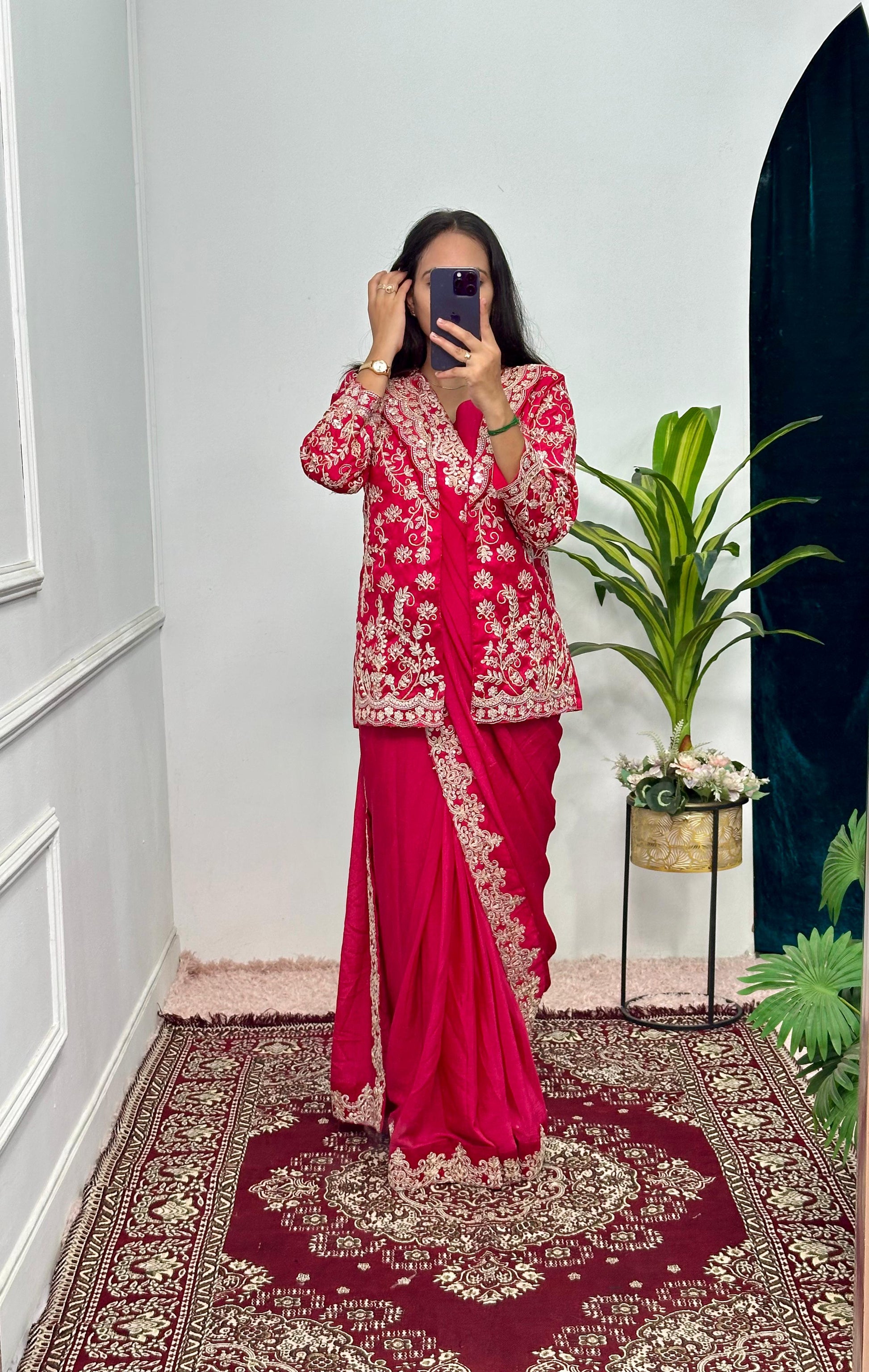 Graceful Embroidery Work Red Color Saree