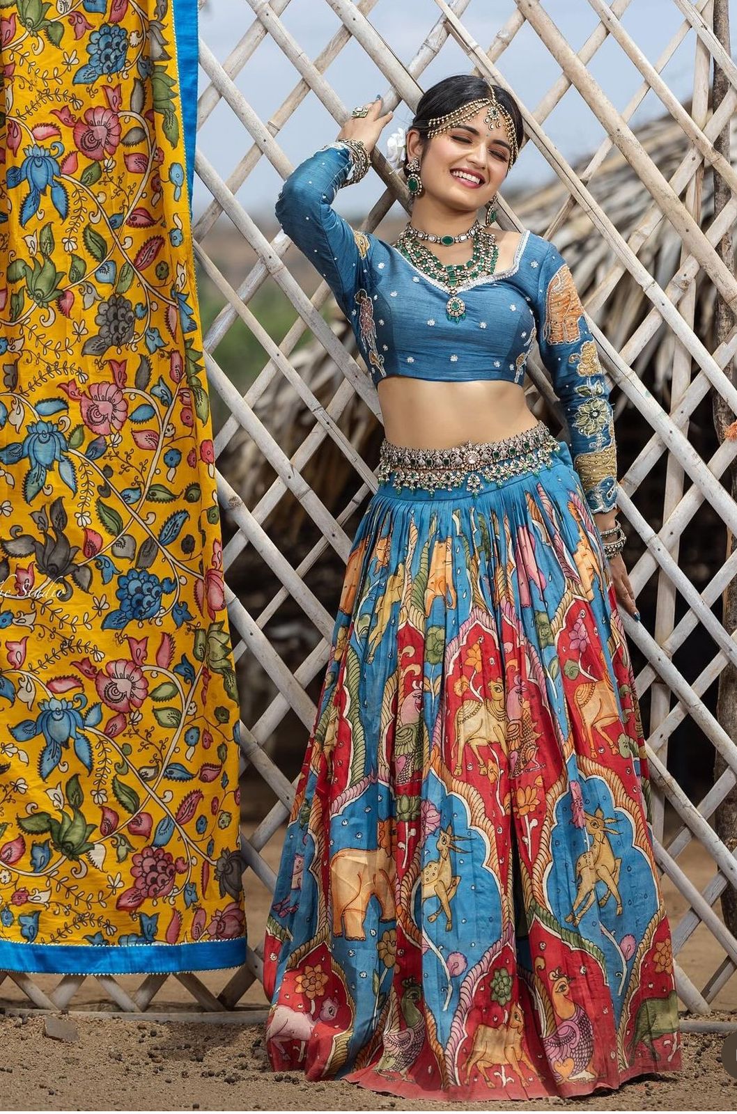 Kalamkari Print Blue Color Traditional Lehenga Choli