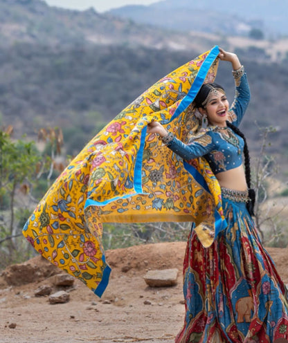 Kalamkari Print Blue Color Traditional Lehenga Choli