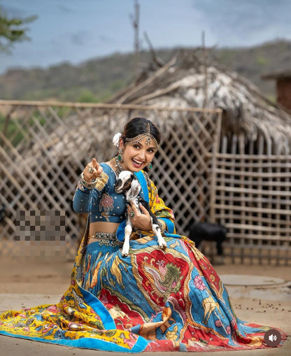 Kalamkari Print Blue Color Traditional Lehenga Choli