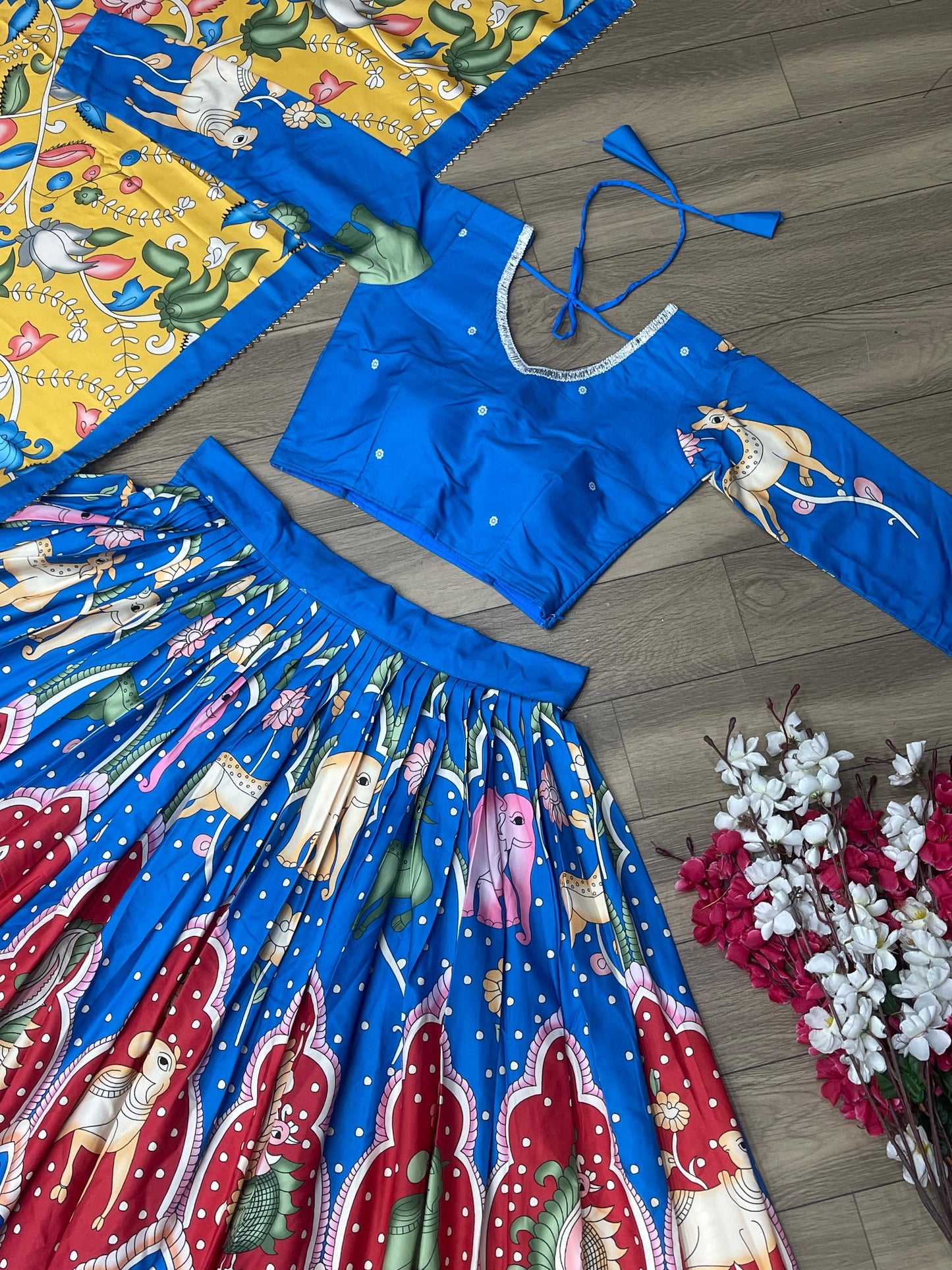 Kalamkari Print Blue Color Traditional Lehenga Choli