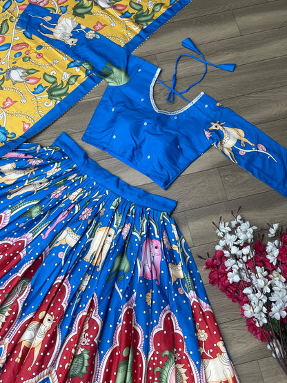 Kalamkari Print Blue Color Traditional Lehenga Choli