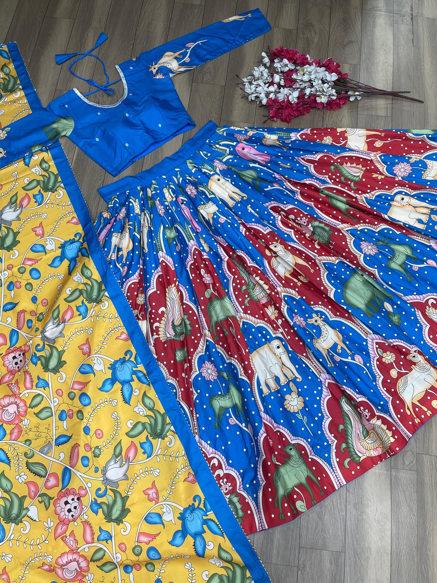 Kalamkari Print Blue Color Traditional Lehenga Choli
