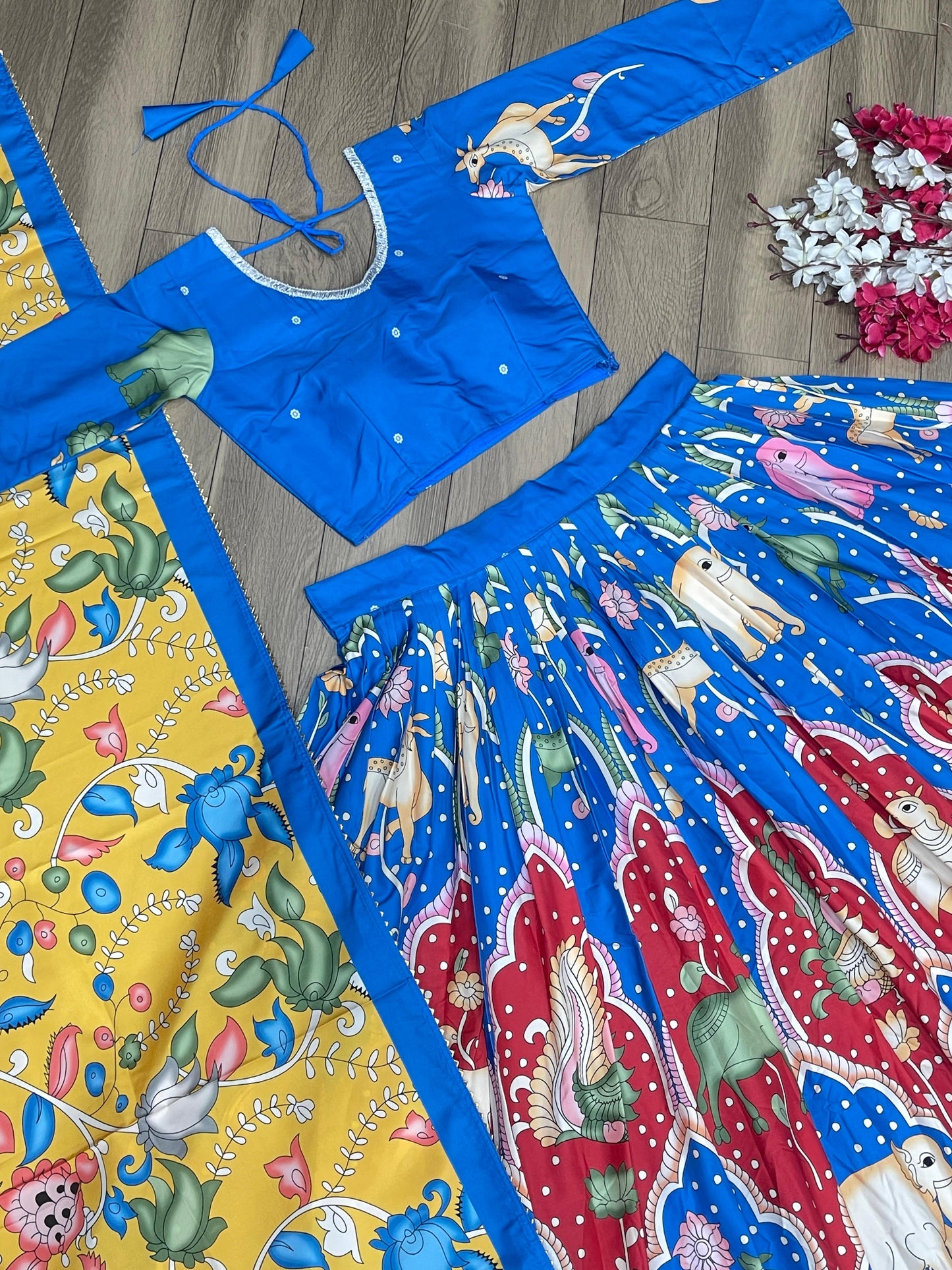 Kalamkari Print Blue Color Traditional Lehenga Choli