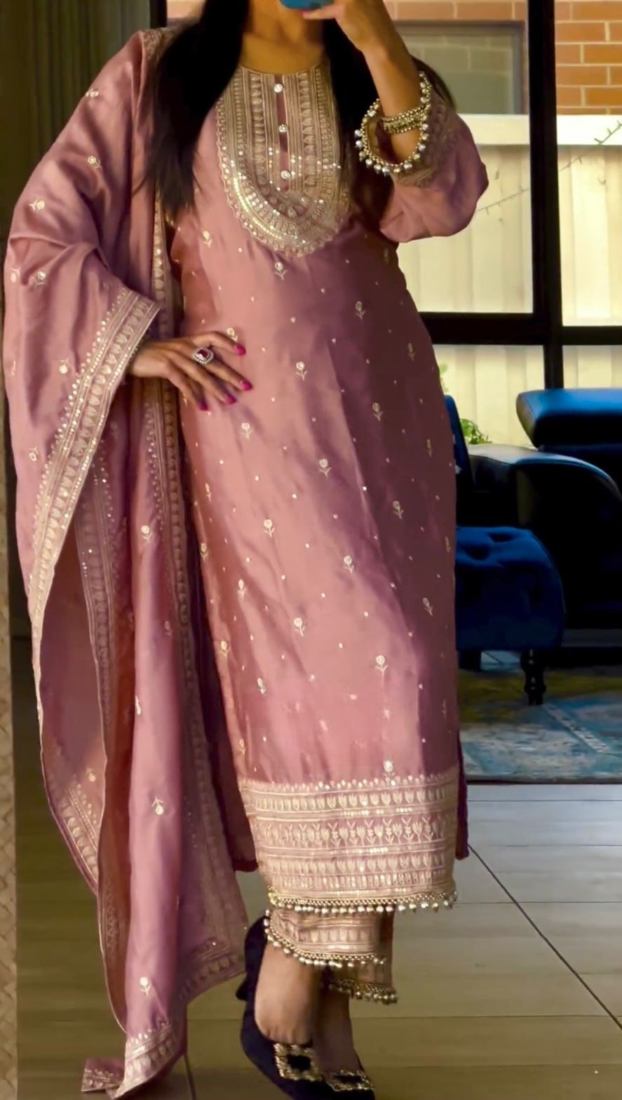 Glorious Dusty Pink Color Embroidery Work Salwar Suit