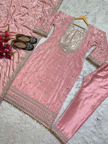 Glorious Dusty Pink Color Embroidery Work Salwar Suit
