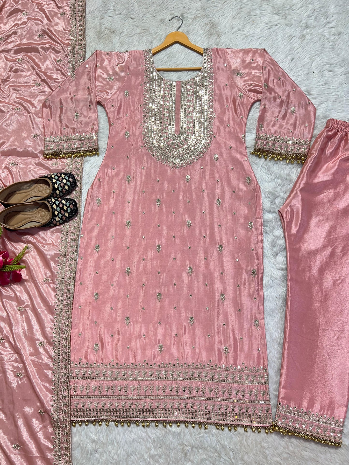 Glorious Dusty Pink Color Embroidery Work Salwar Suit