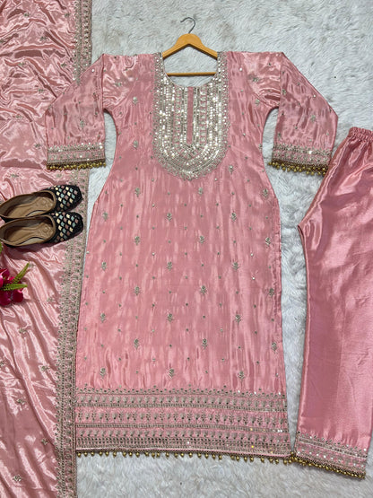 Glorious Dusty Pink Color Embroidery Work Salwar Suit