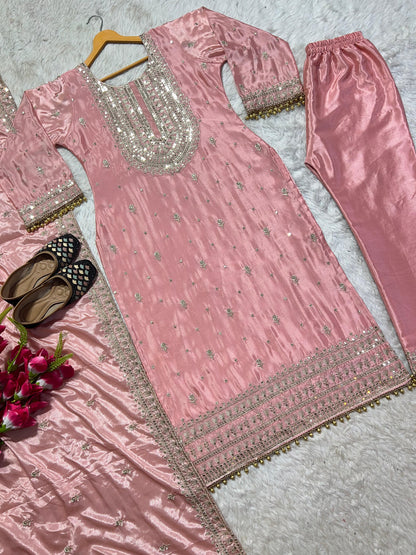 Glorious Dusty Pink Color Embroidery Work Salwar Suit
