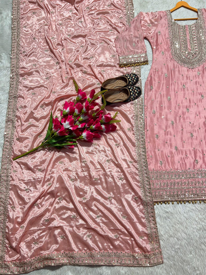Glorious Dusty Pink Color Embroidery Work Salwar Suit