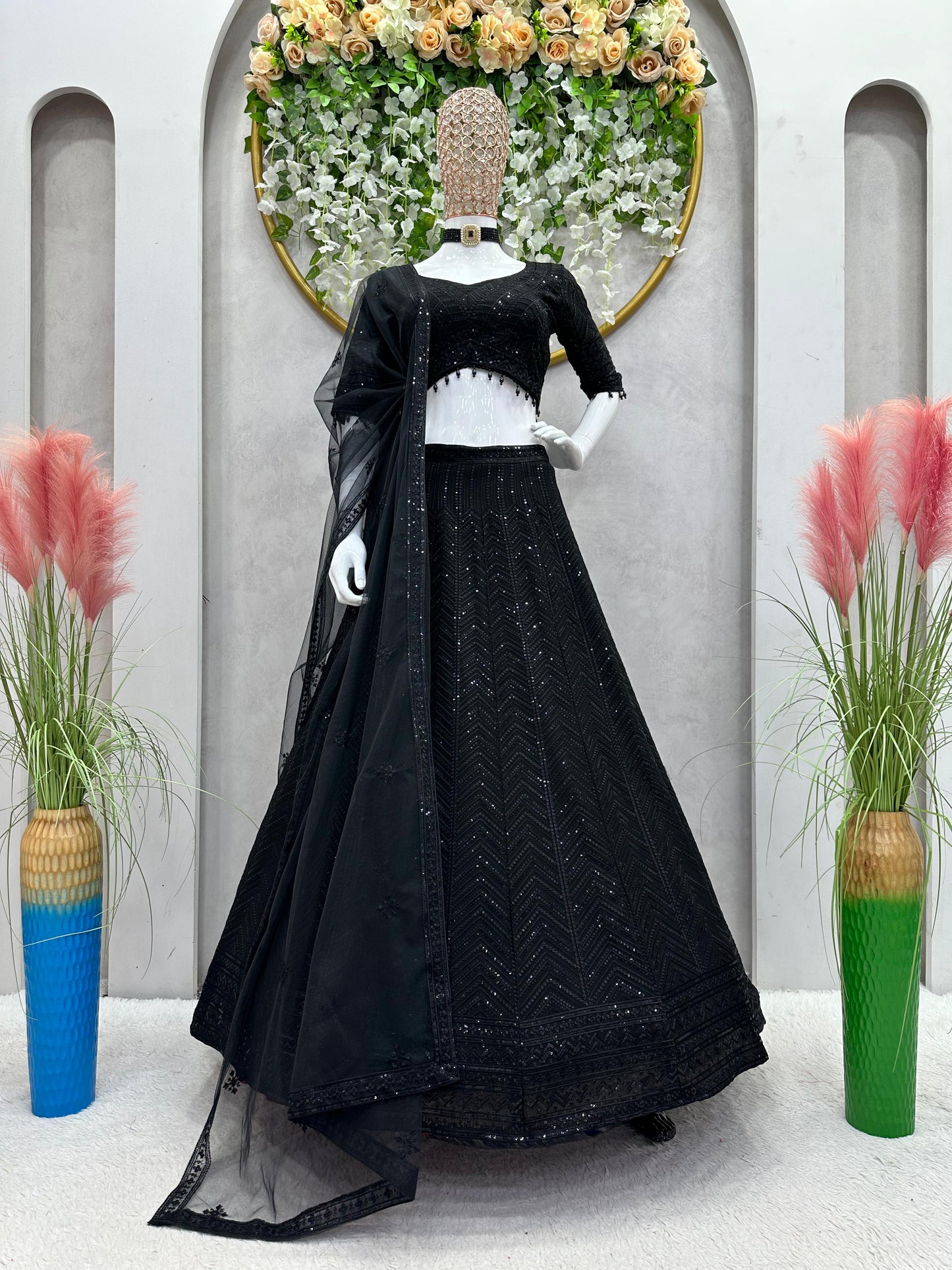 Stylish Black Colour Heavy Sequence Work Lehenga Choli