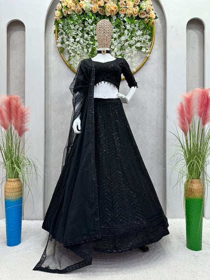 Stylish Black Colour Heavy Sequence Work Lehenga Choli