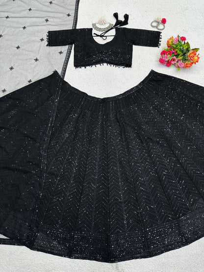 Stylish Black Colour Heavy Sequence Work Lehenga Choli