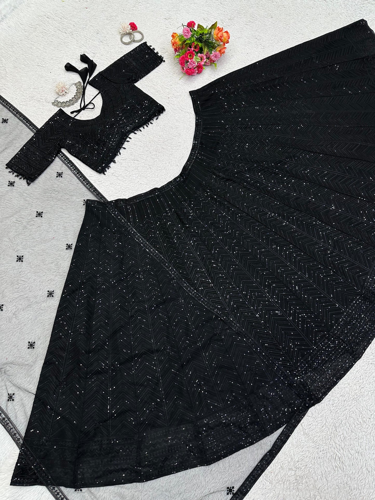 Stylish Black Colour Heavy Sequence Work Lehenga Choli