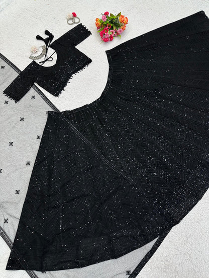 Stylish Black Colour Heavy Sequence Work Lehenga Choli