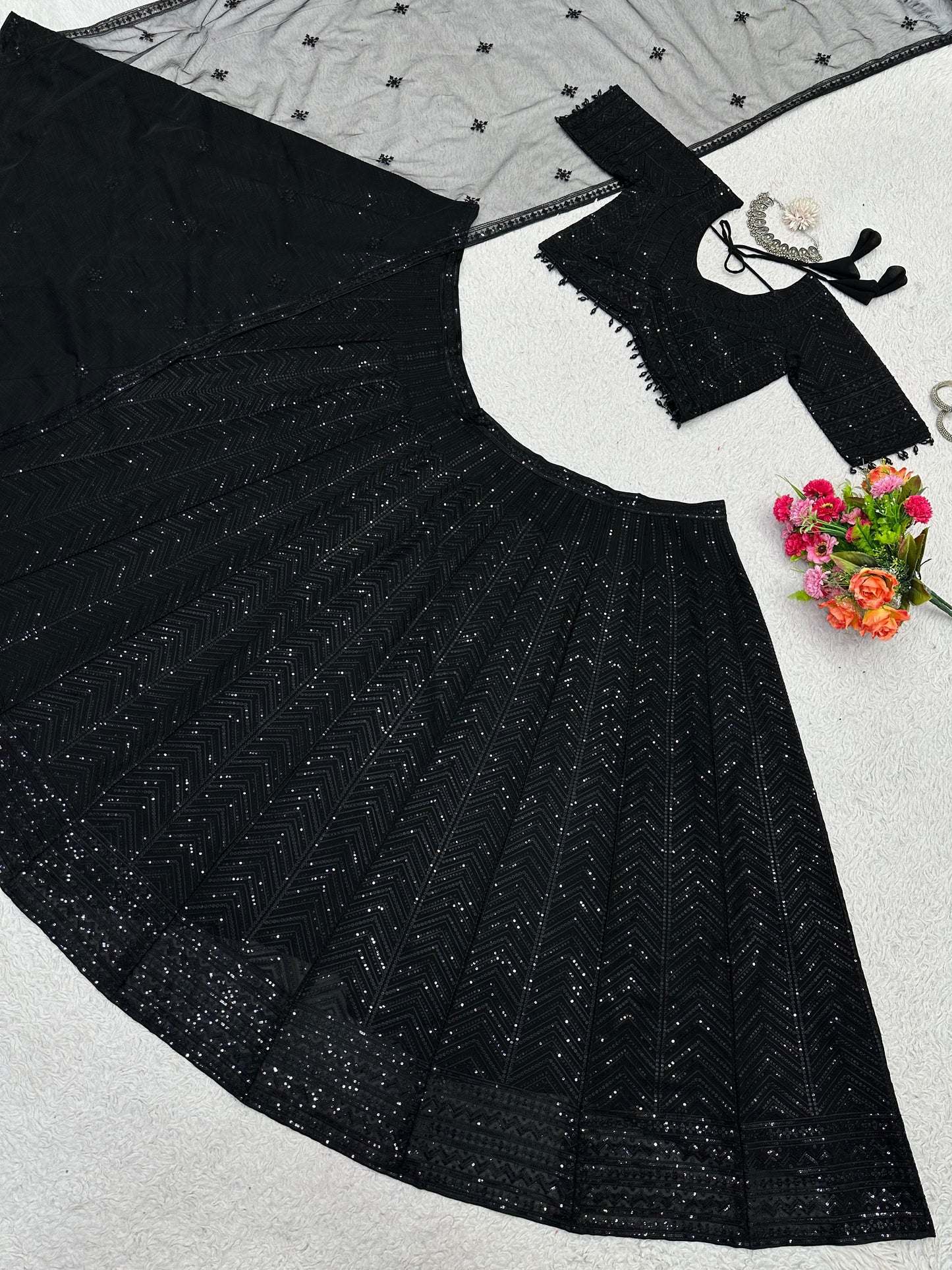 Stylish Black Colour Heavy Sequence Work Lehenga Choli