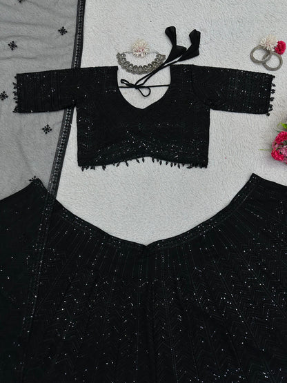 Stylish Black Colour Heavy Sequence Work Lehenga Choli