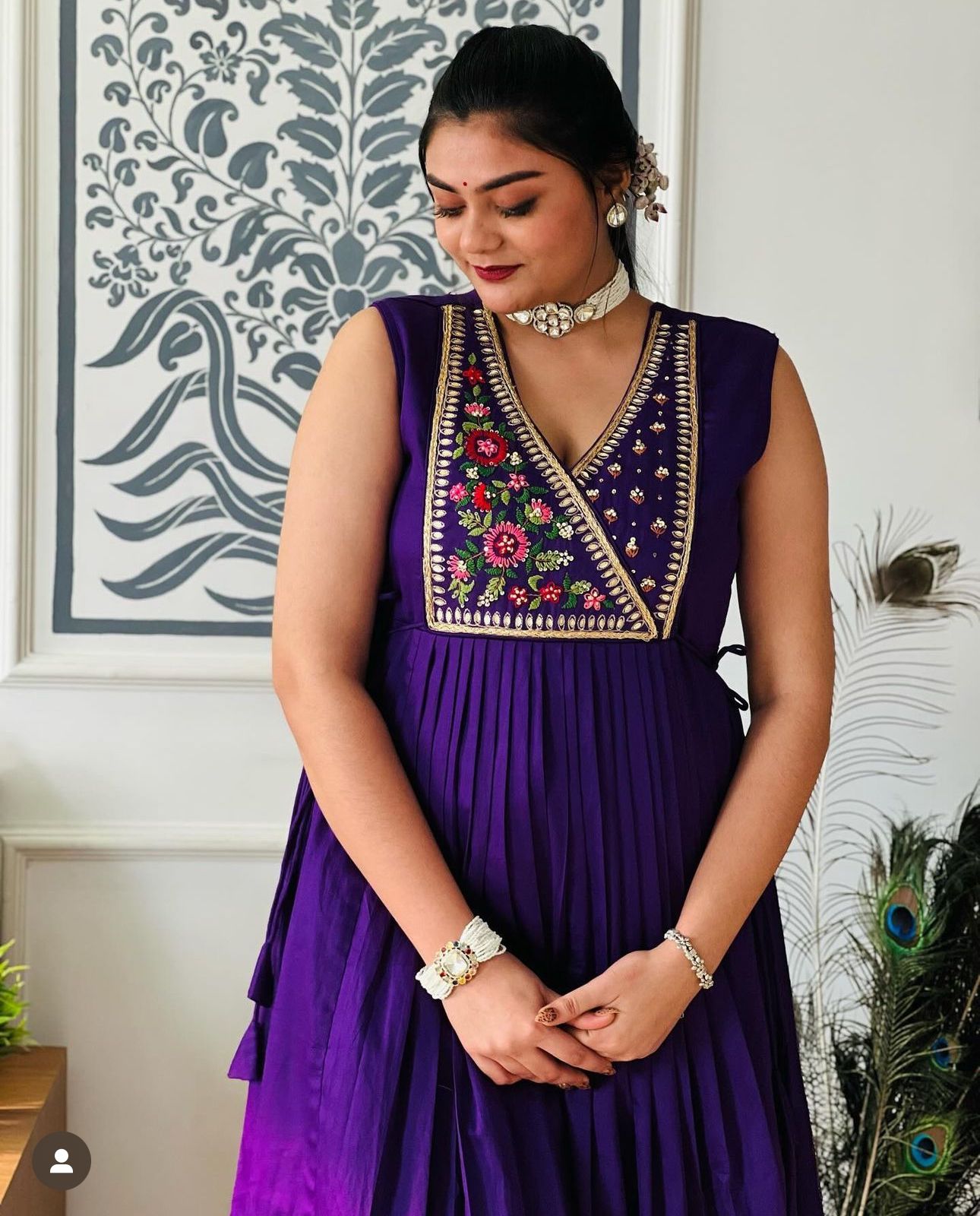 Attractive Embroidery Work Purple Color Anarkali Suit