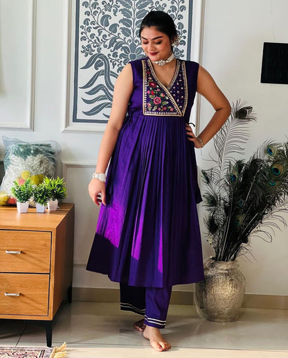 Attractive Embroidery Work Purple Color Anarkali Suit