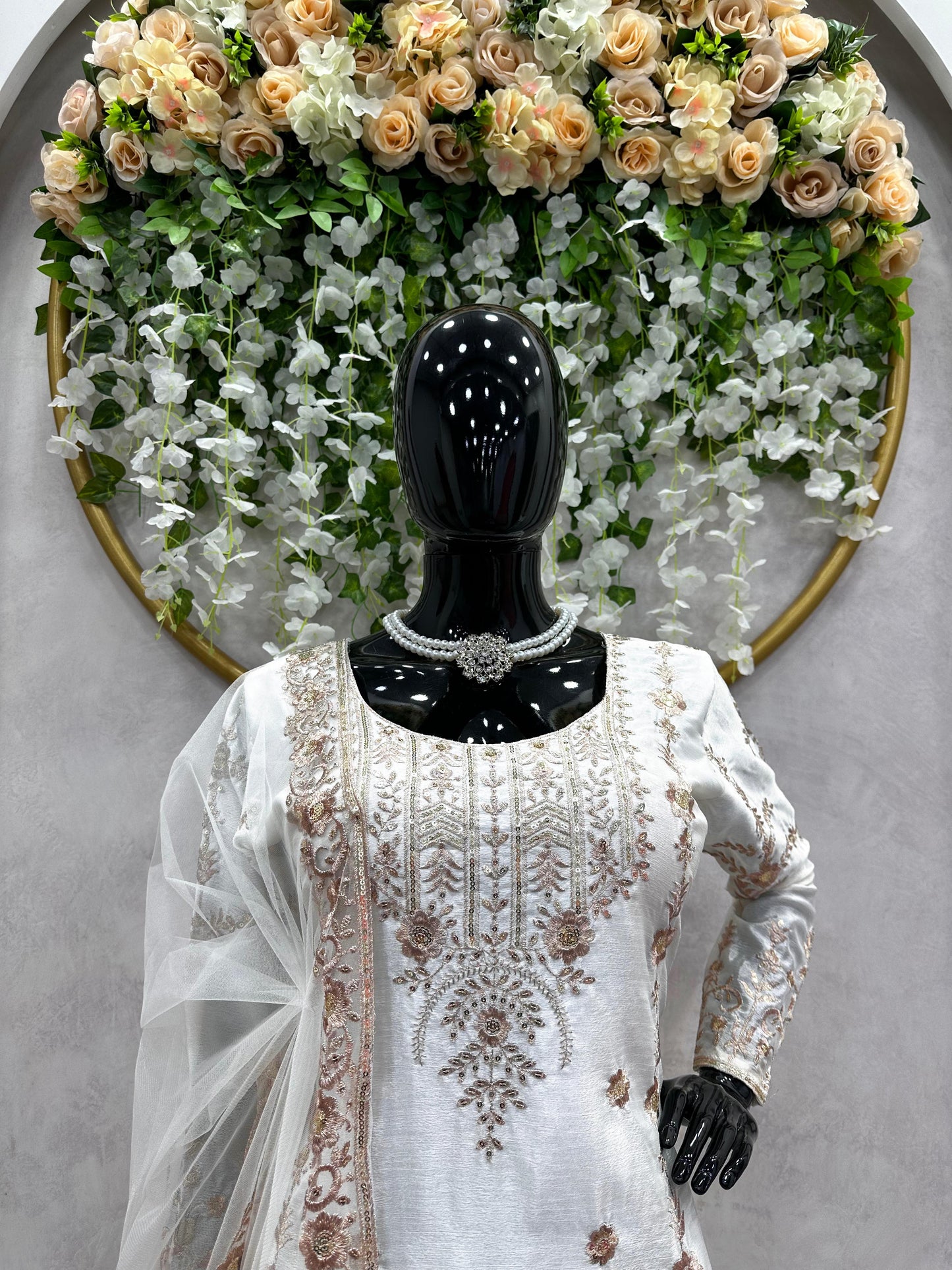 Classic Thread With Sequence Work White Color Sharara Suit