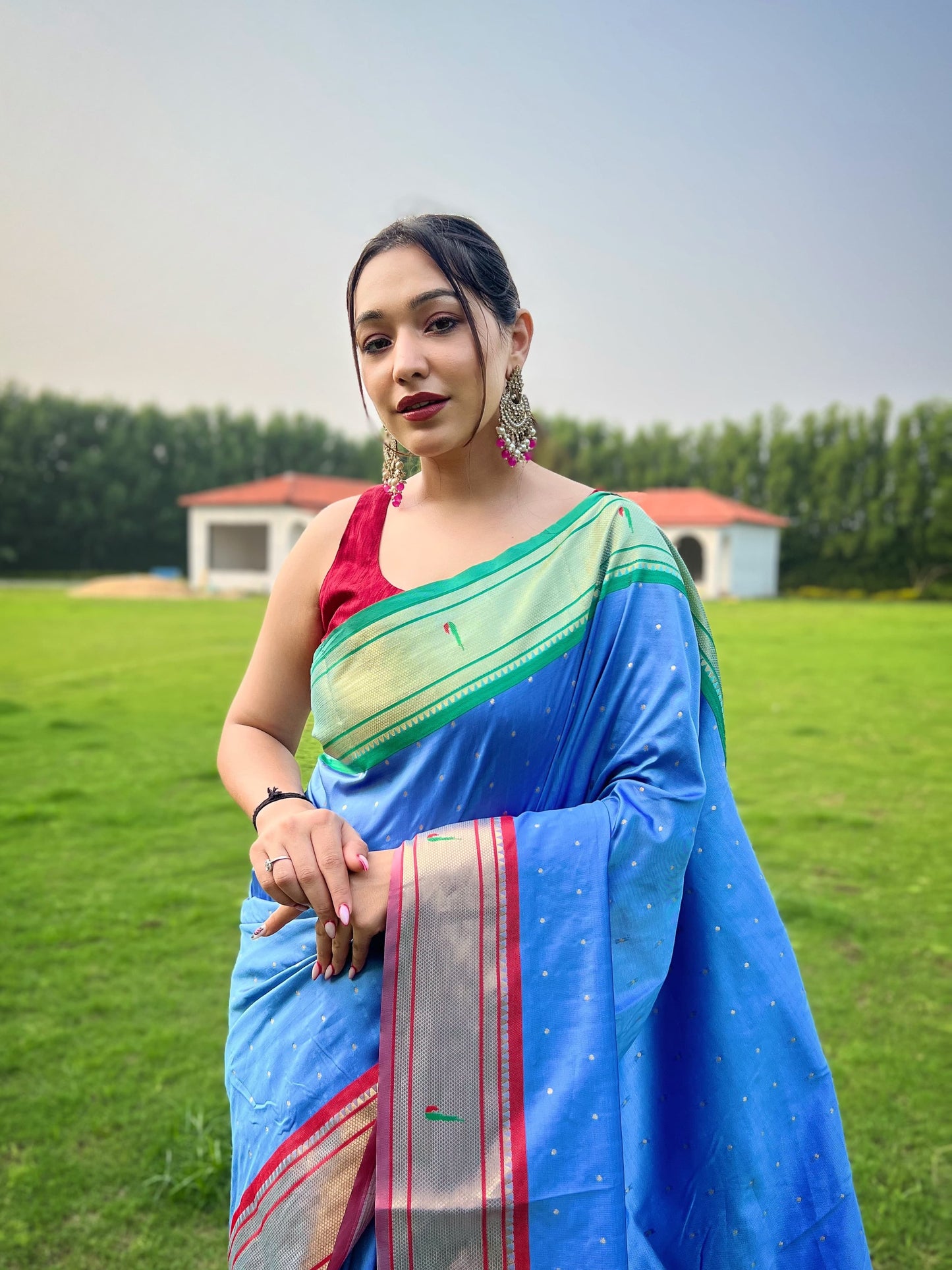 Fantastic Butti Work Sky Blue Paithani  Weaving Saree