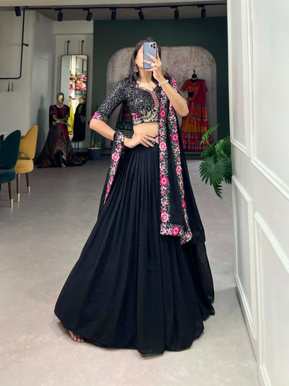 Alluring Black Color Lehenga With Sequence Blouse