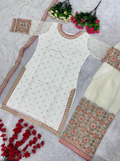 Heavy Georgette White Color Dazzling Sharara Suit