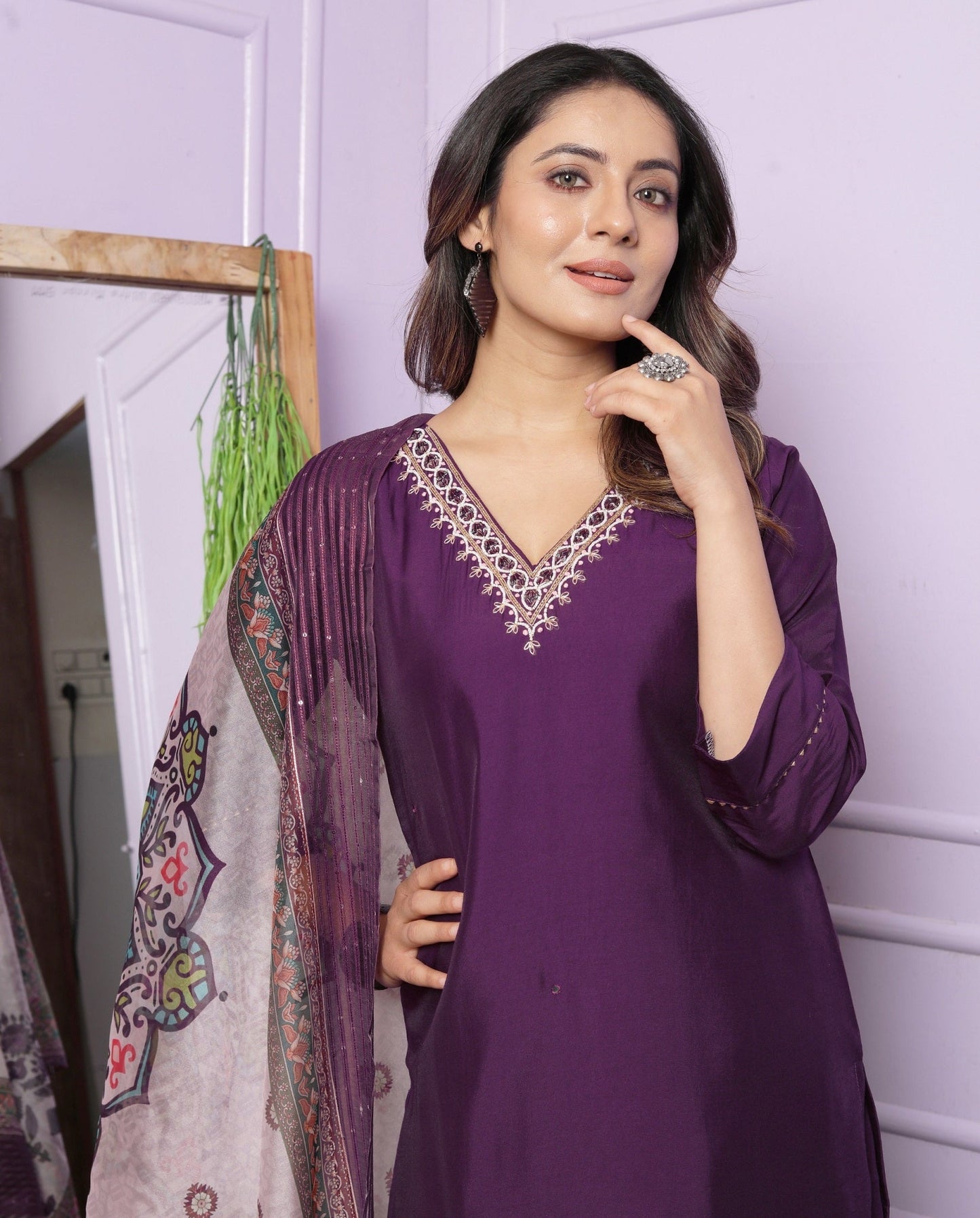Fabulous Hand Work Purple Color Palazzo Suit