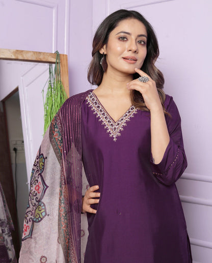 Fabulous Hand Work Purple Color Palazzo Suit