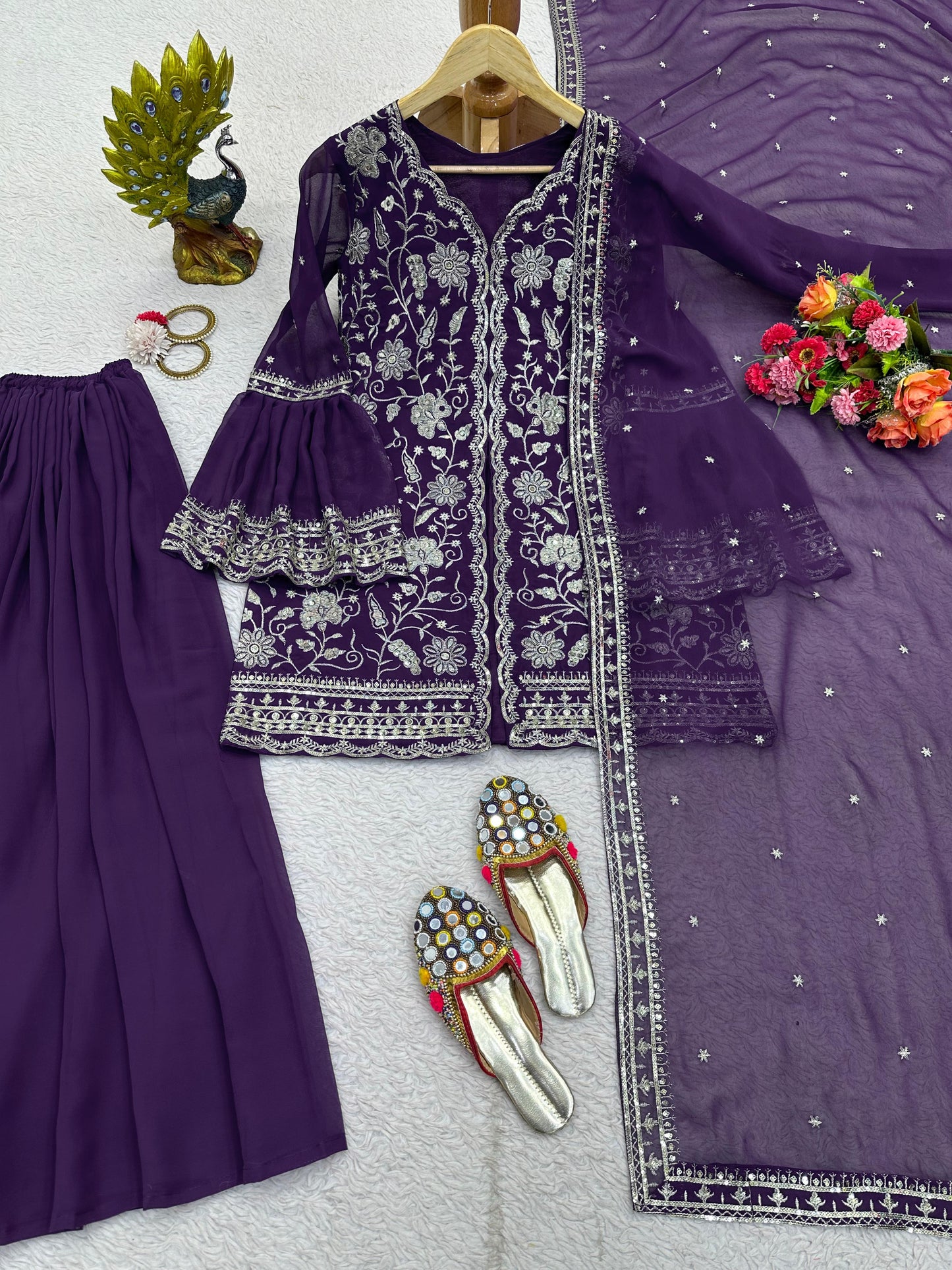 Sequence Thread Work Purple Color Palazzo With Top