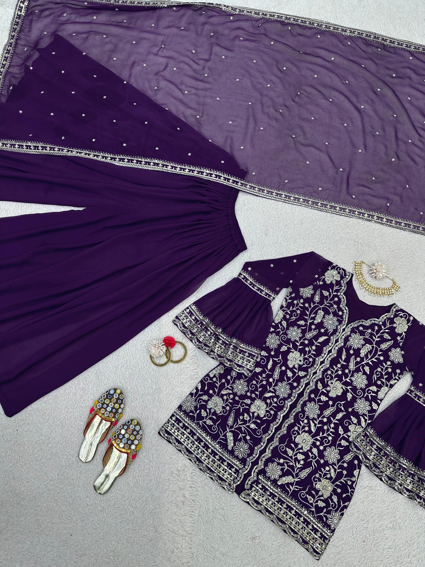 Sequence Thread Work Purple Color Palazzo With Top