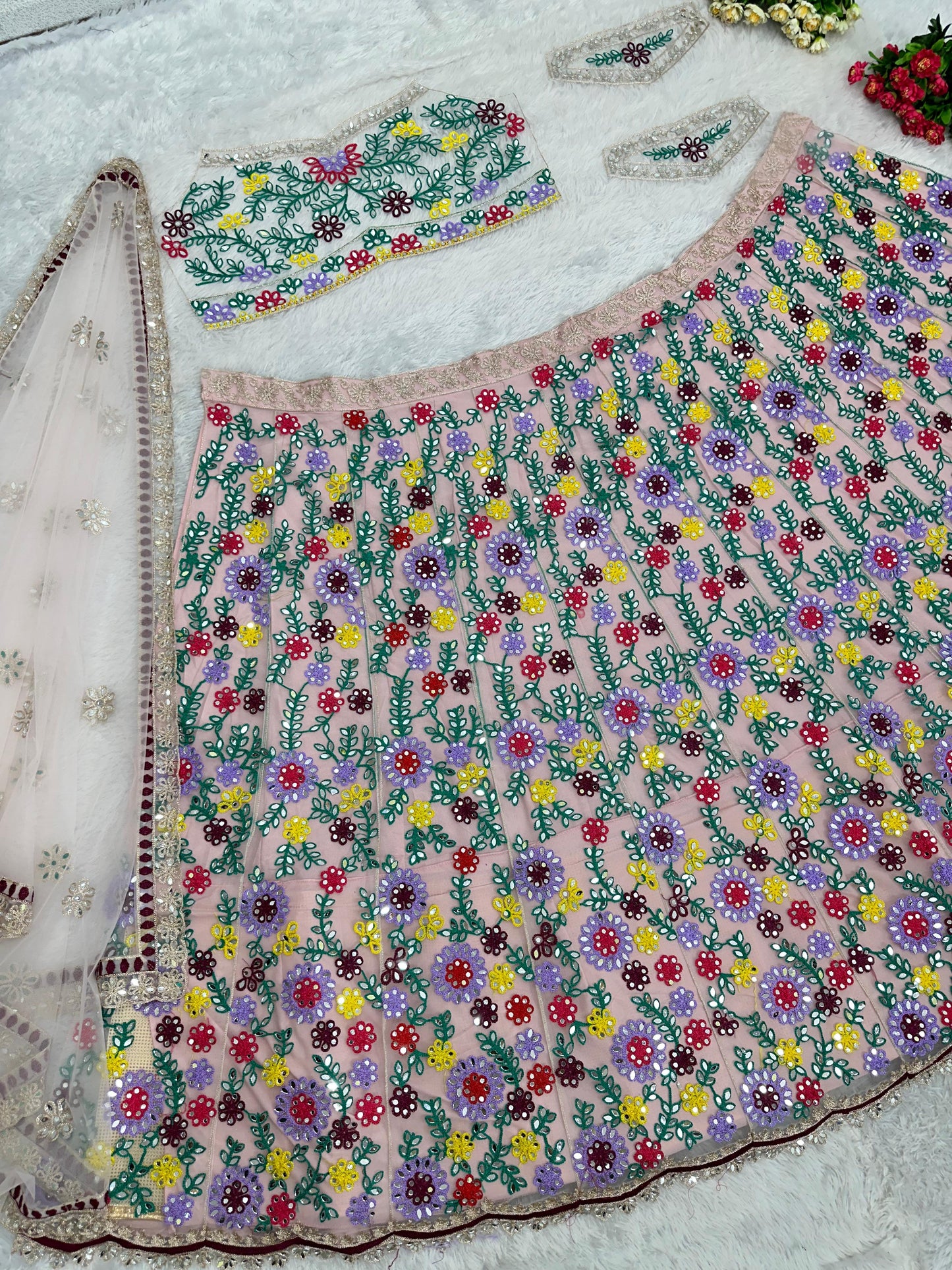 Multi Embroidered Work Net Lehenga Choli