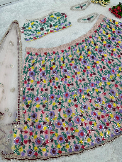Multi Embroidered Work Net Lehenga Choli