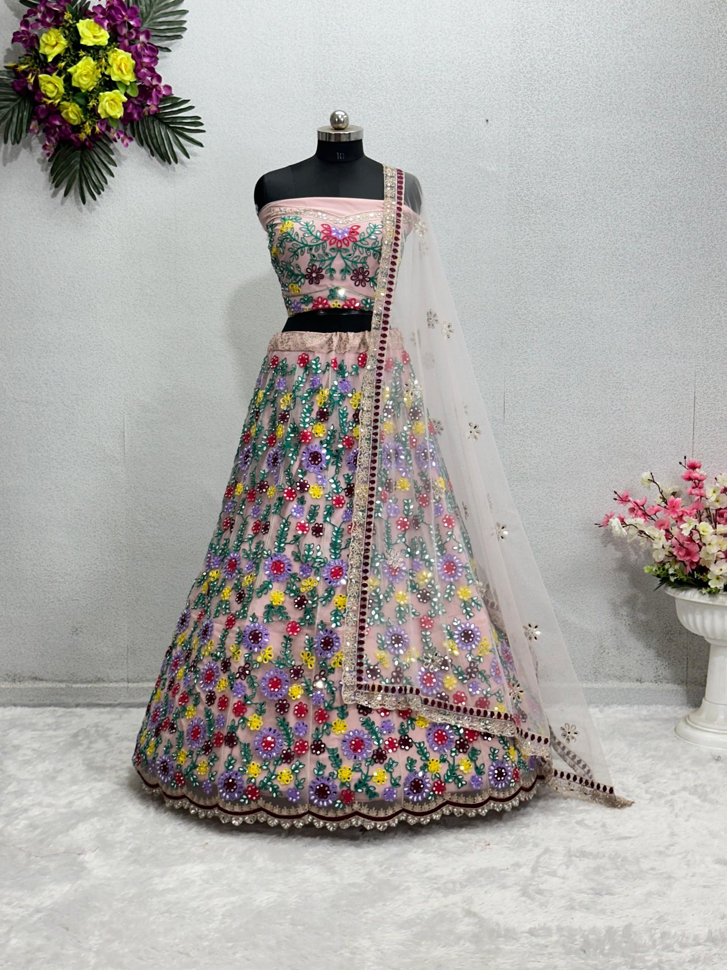 Multi Embroidered Work Net Lehenga Choli