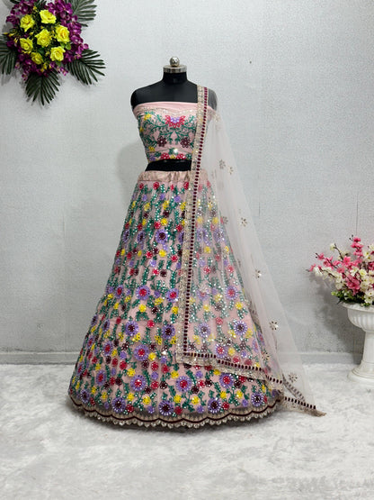Multi Embroidered Work Net Lehenga Choli