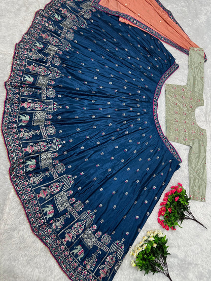 Gorgeous Blue Color Heavy Work Lehenga Choli